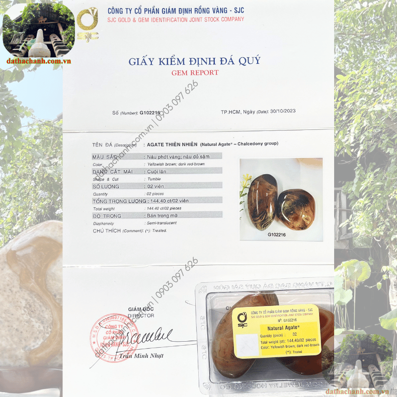 Trụ Đá Mã Não Tự Nhiên - Hài Hòa Âm Dương, Cân Bằng Năng Lượng 18 Giấy kiểm định chất lượng đá mã não